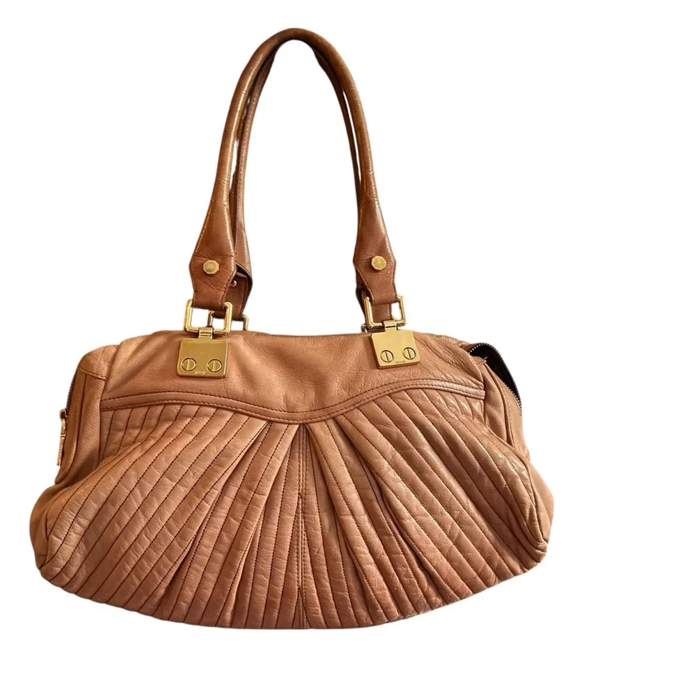 Treesje Women's Camel‎ Leather Satchel Handbag with Gold Hardware